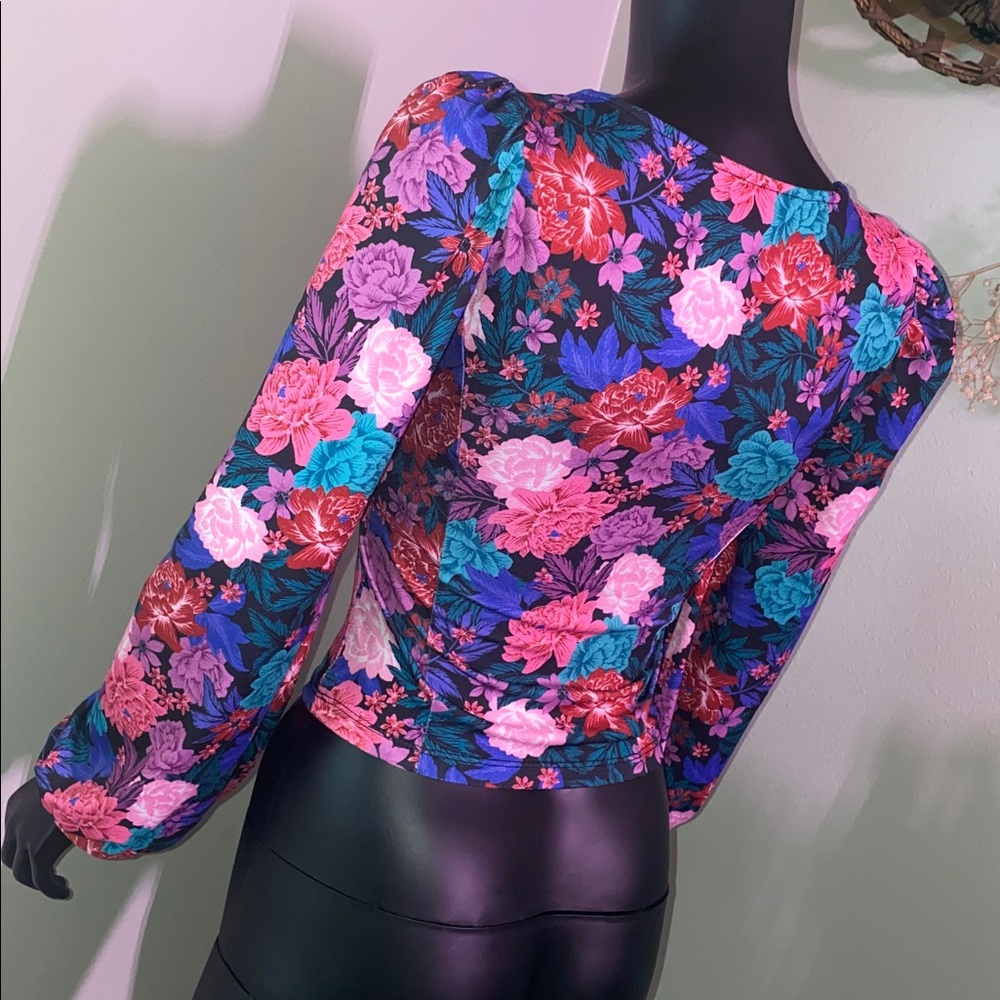 SO Multicolor Floral Puff Longsleeve Blouse Top - Picture 8 of 12